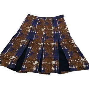 Tory Burch Brown and Blue A-Line Skirt